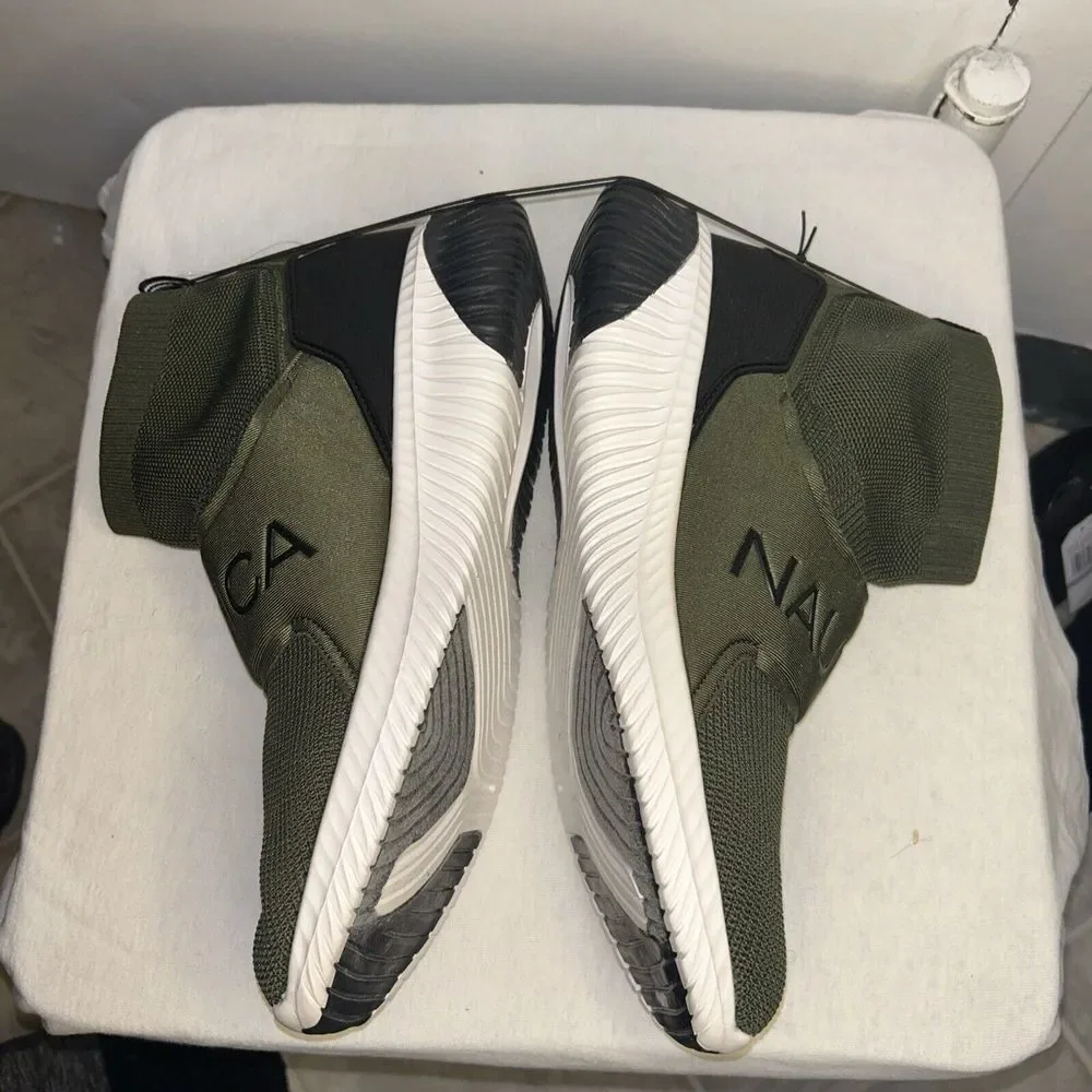Nautica‎ Olive Green Sock-Style Sneakers with White Sole Athletic Comfort Shoes